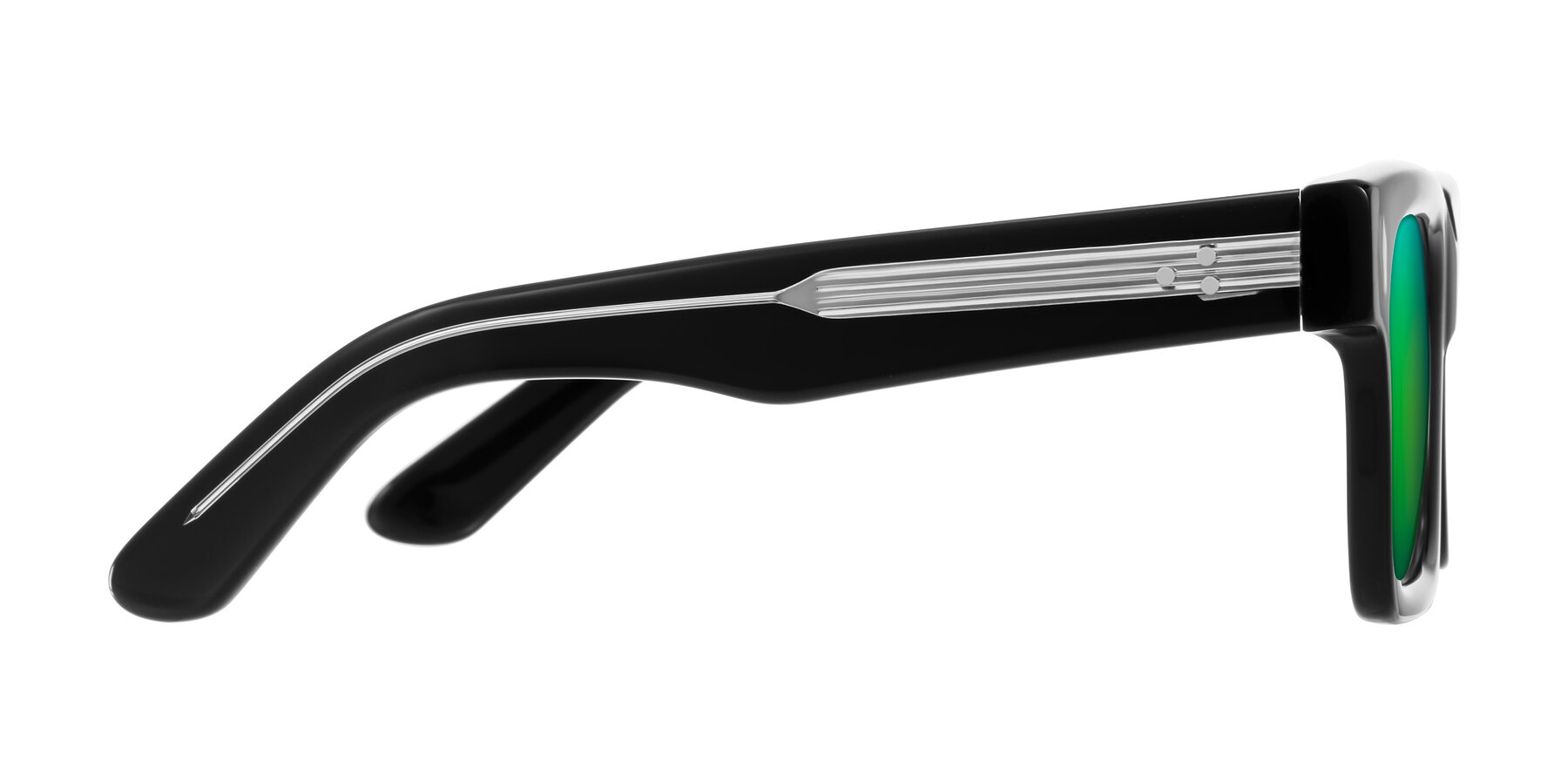 Side of Phamn in Black with Green Mirrored Lenses