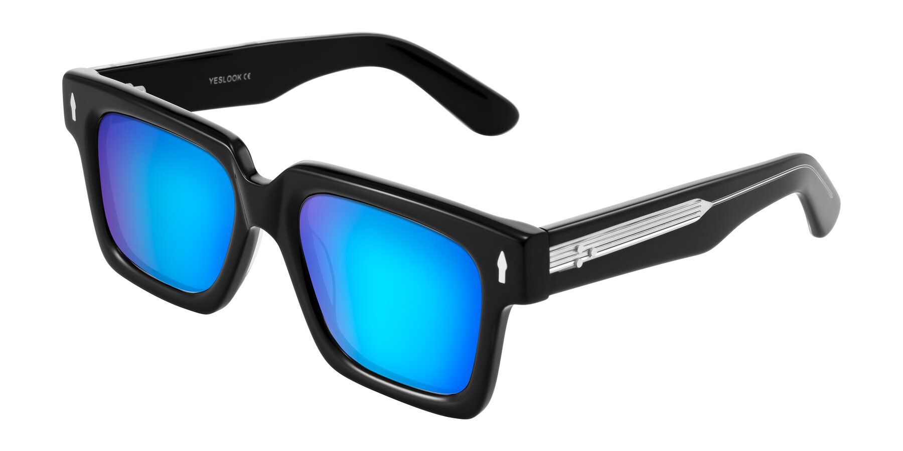 Angle of Phamn in Black with Blue Mirrored Lenses