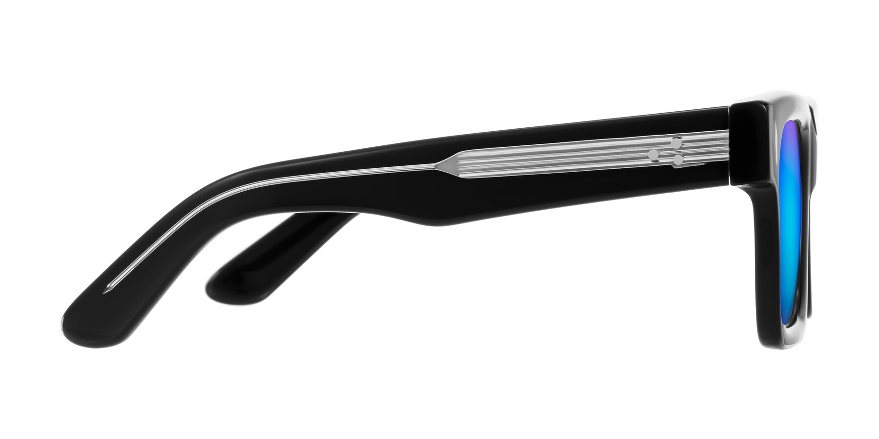 Side of Phamn in Black with Blue Mirrored Lenses