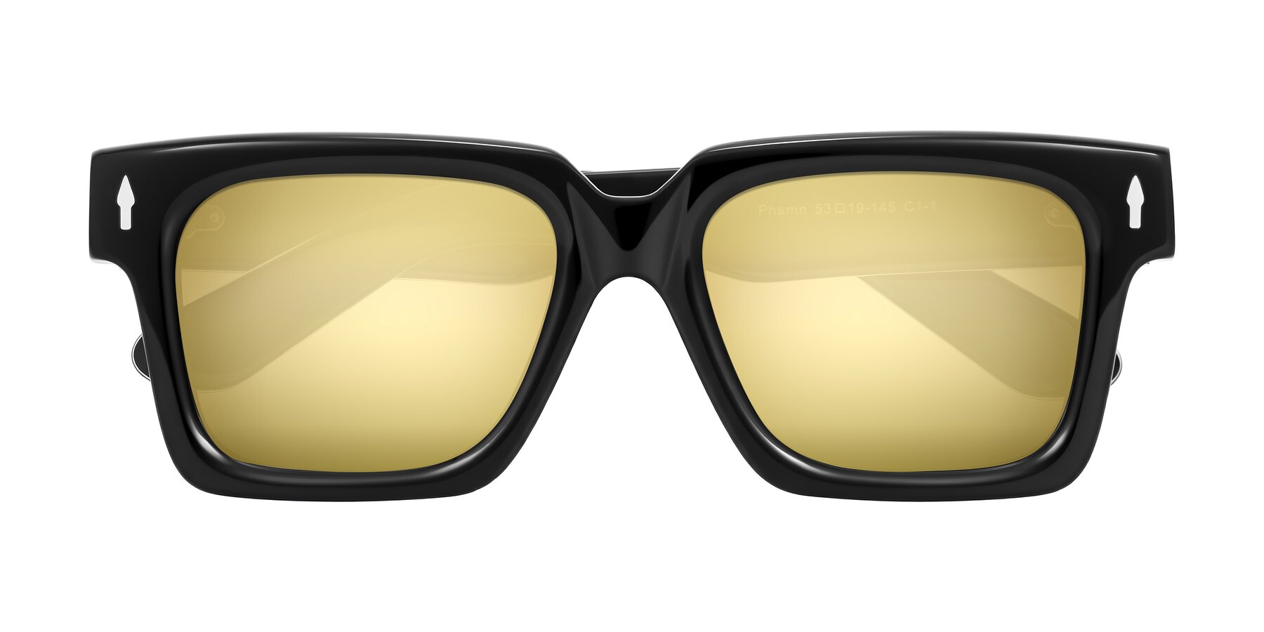 Folded Front of Phamn in Black with Gold Mirrored Lenses
