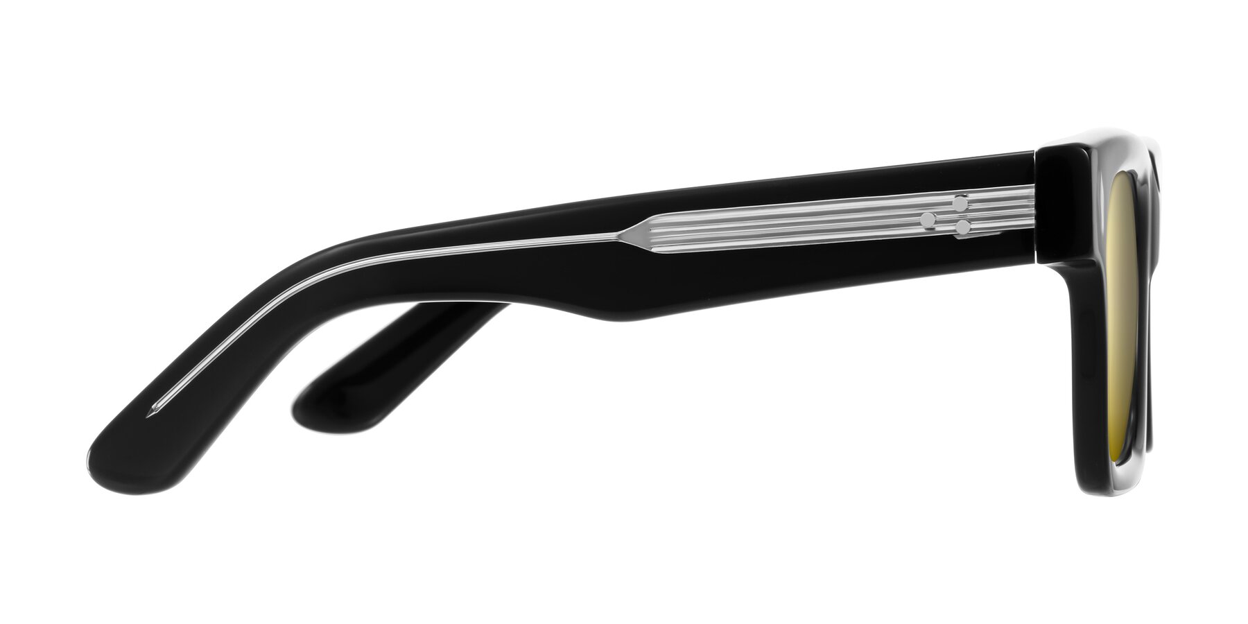 Side of Phamn in Black with Gold Mirrored Lenses
