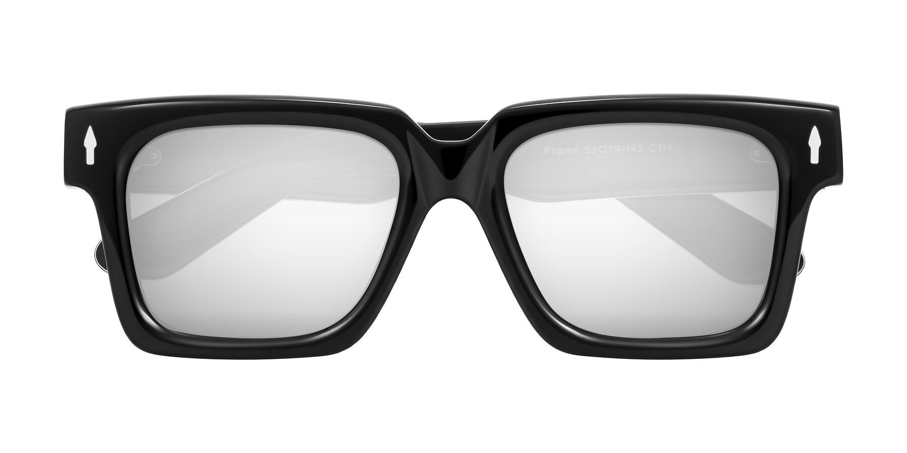 Folded Front of Phamn in Black with Silver Mirrored Lenses