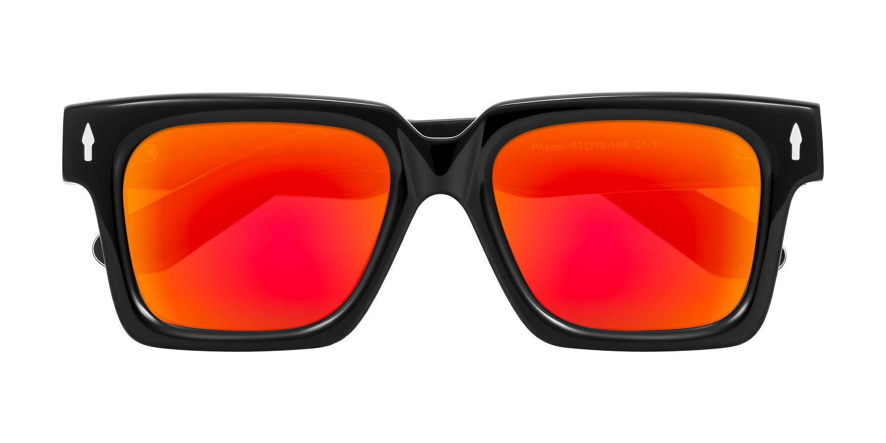 Folded Front of Phamn in Black with Red Gold Mirrored Lenses