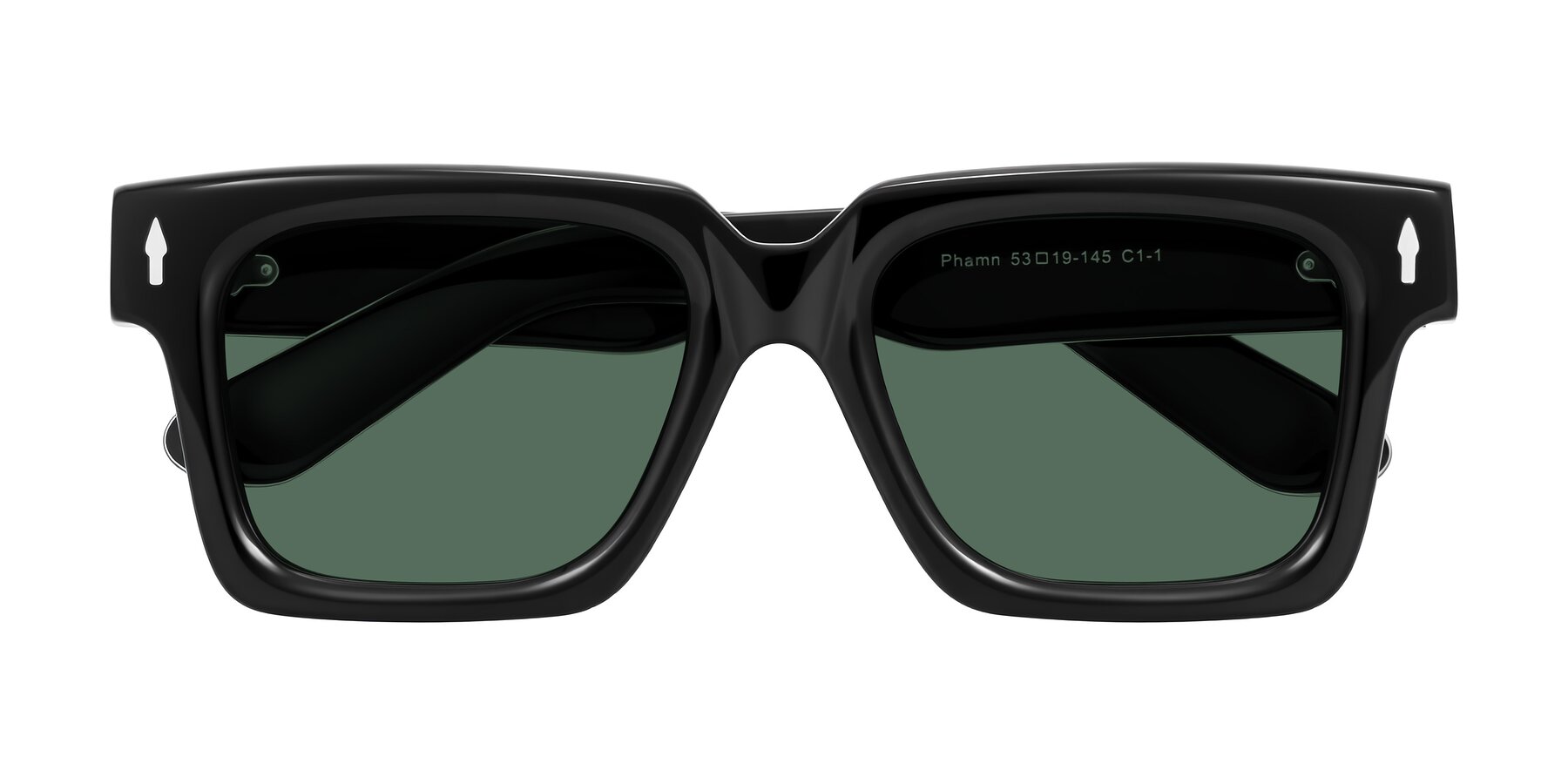 Folded Front of Phamn in Black with Green Polarized Lenses