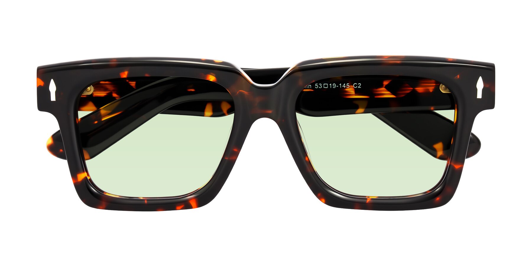Folded Front of Phamn in Tortoise with Light Green Tinted Lenses