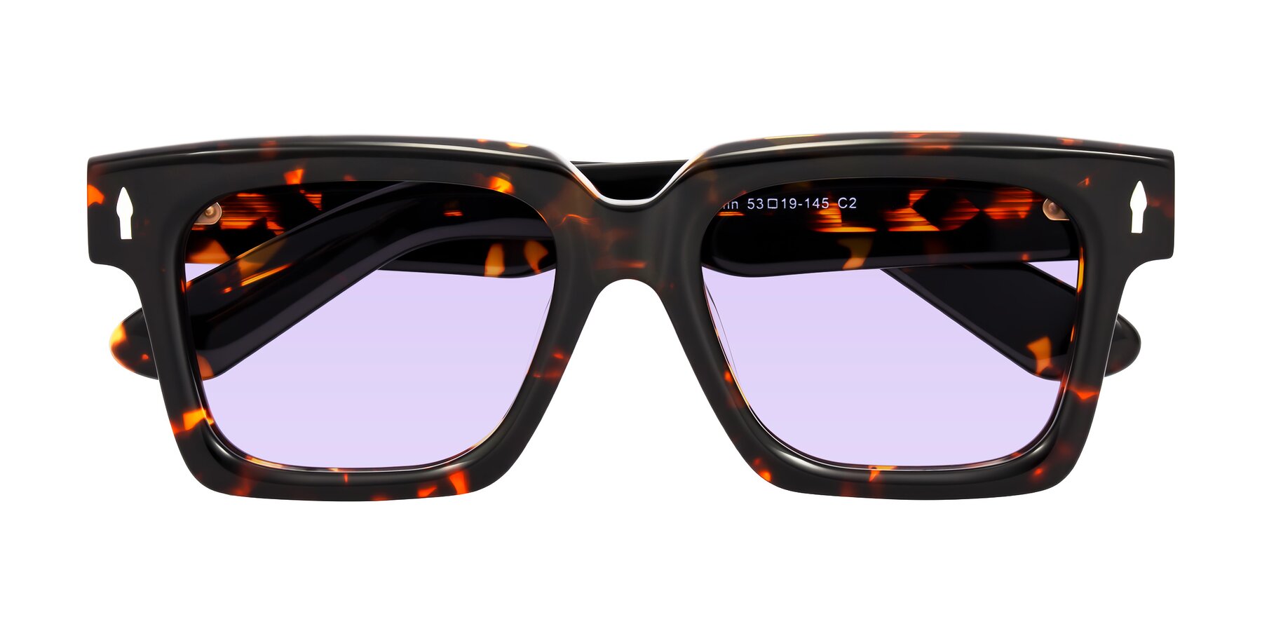 Folded Front of Phamn in Tortoise with Light Purple Tinted Lenses