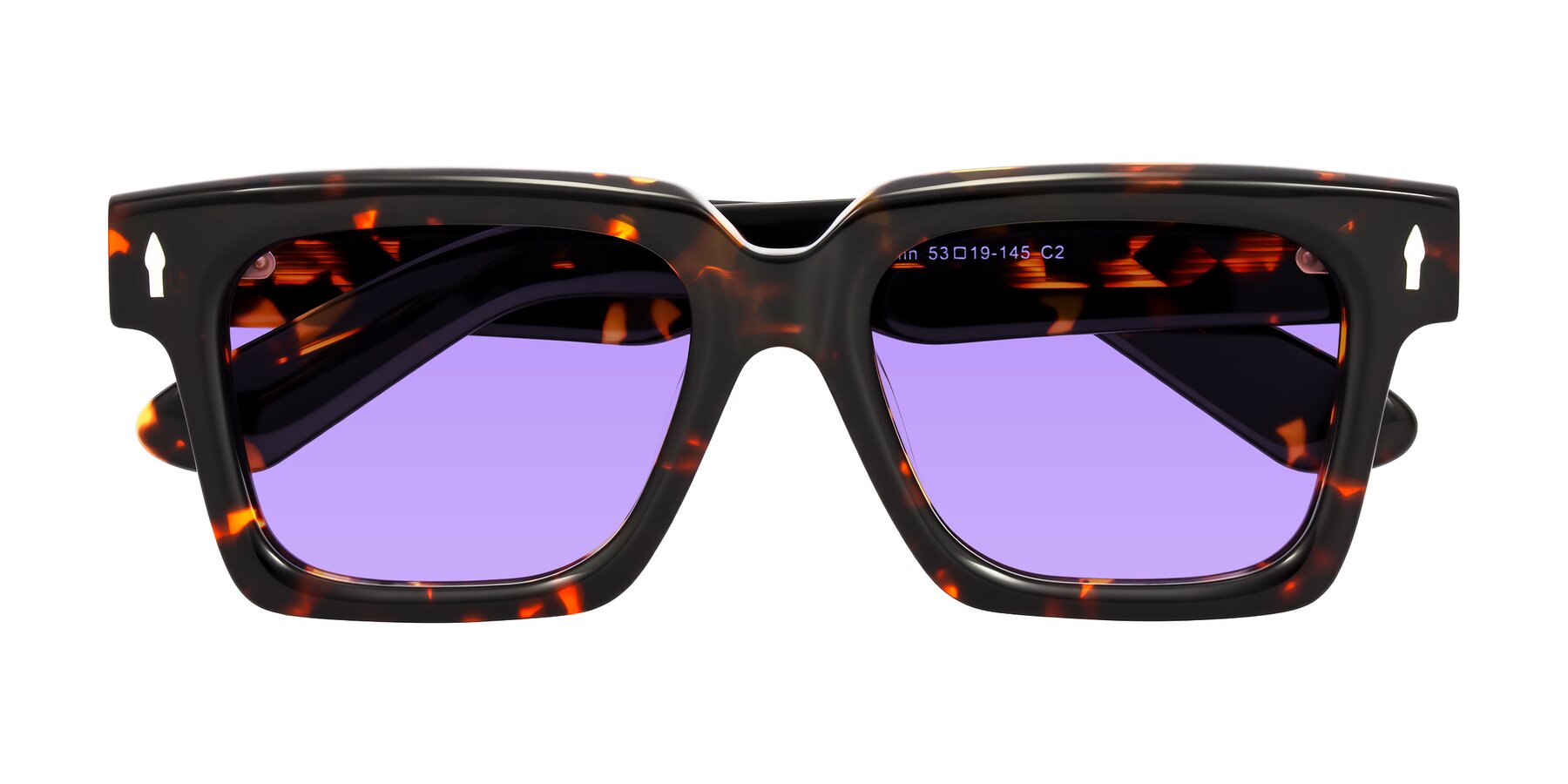 Folded Front of Phamn in Tortoise with Medium Purple Tinted Lenses