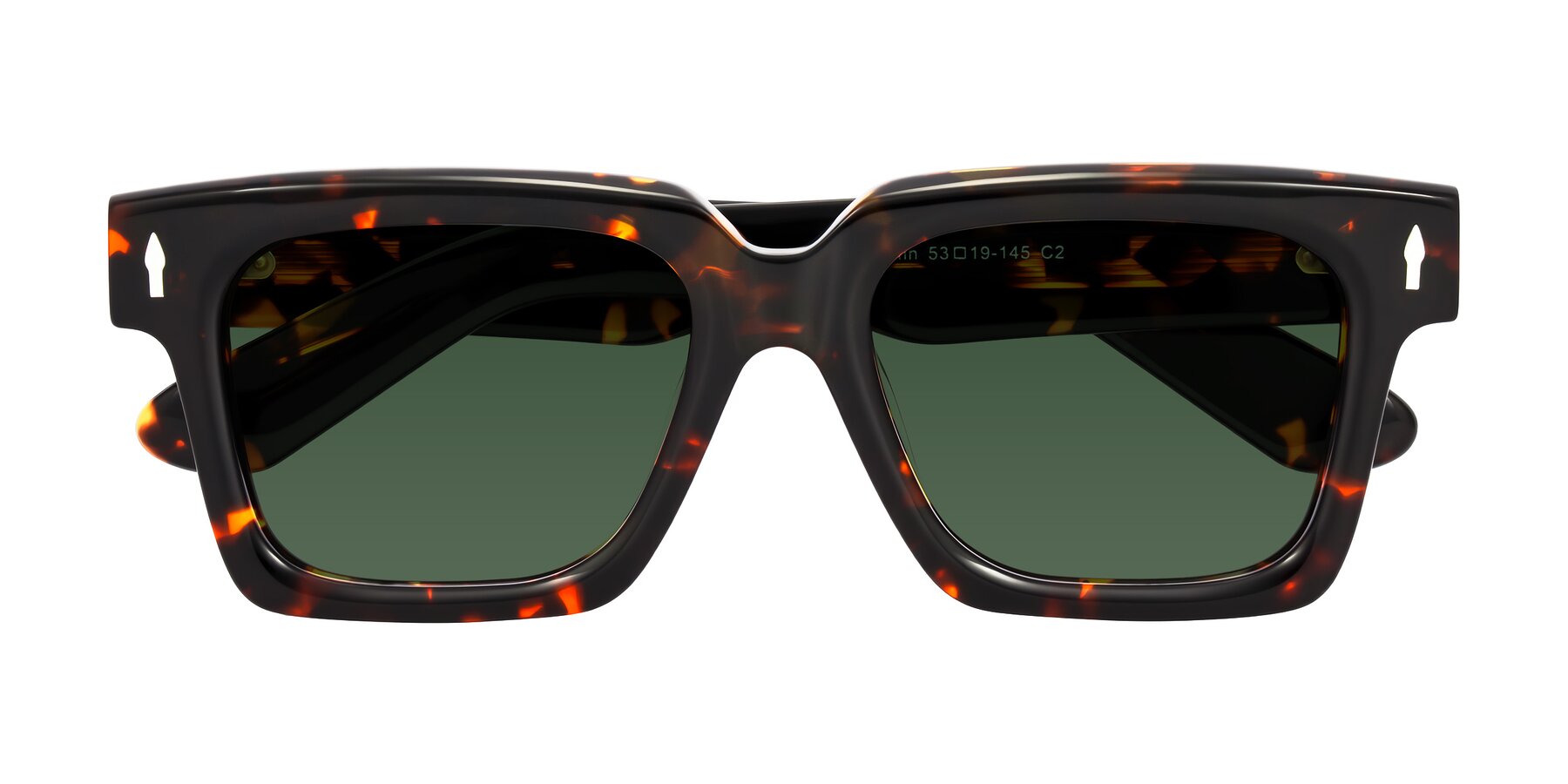 Folded Front of Phamn in Tortoise with Green Tinted Lenses