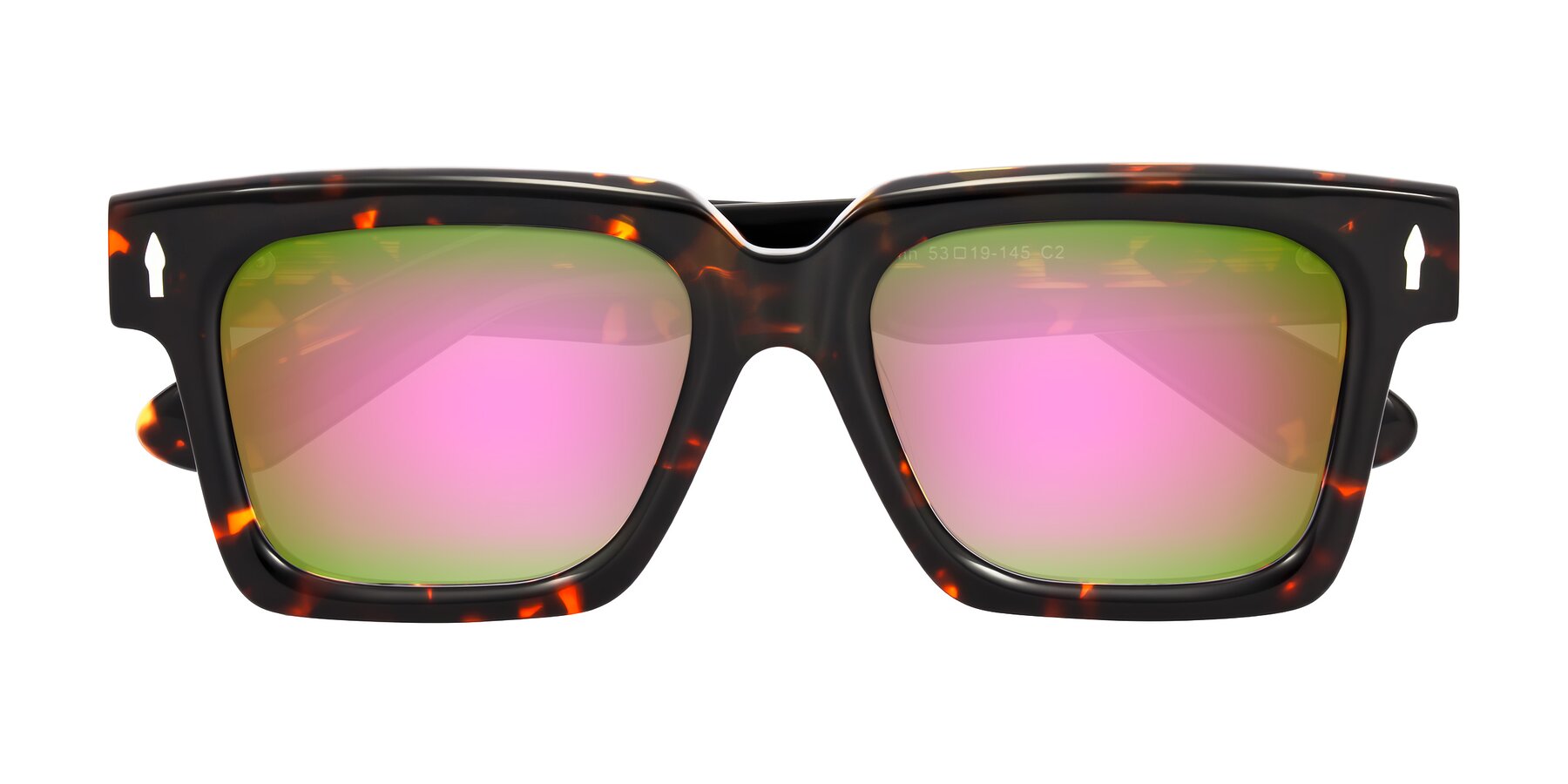 Folded Front of Phamn in Tortoise with Pink Mirrored Lenses