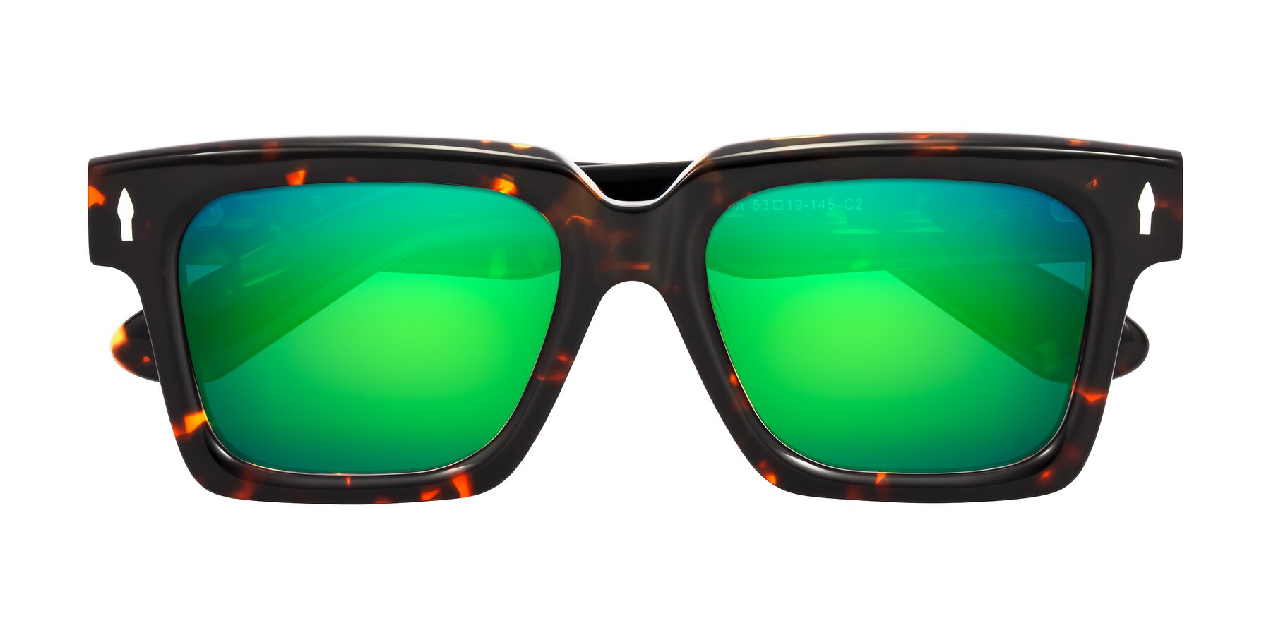 Folded Front of Phamn in Tortoise with Green Mirrored Lenses
