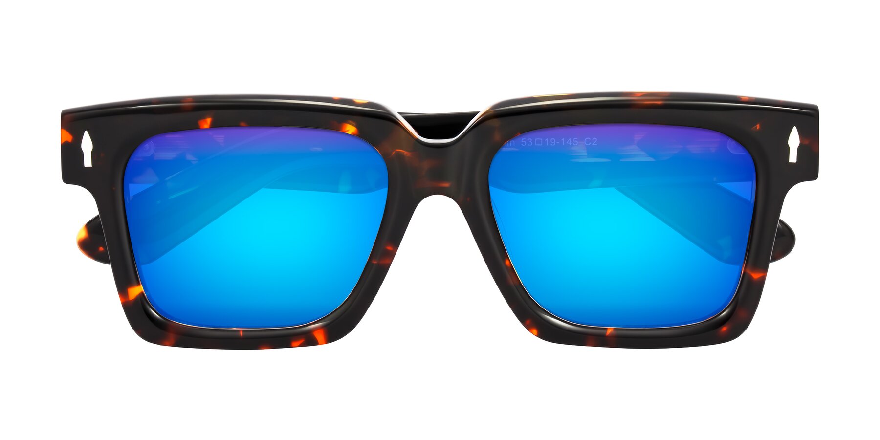 Folded Front of Phamn in Tortoise with Blue Mirrored Lenses