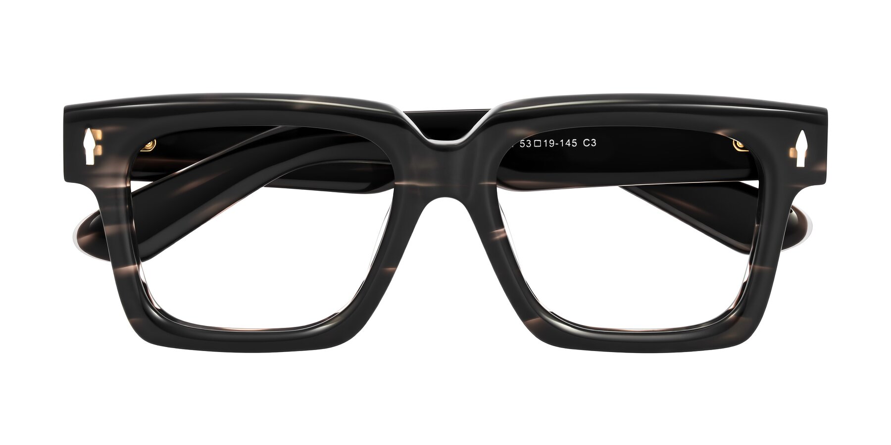 Folded Front of Phamn in Dark Gray Striped with Clear Eyeglass Lenses