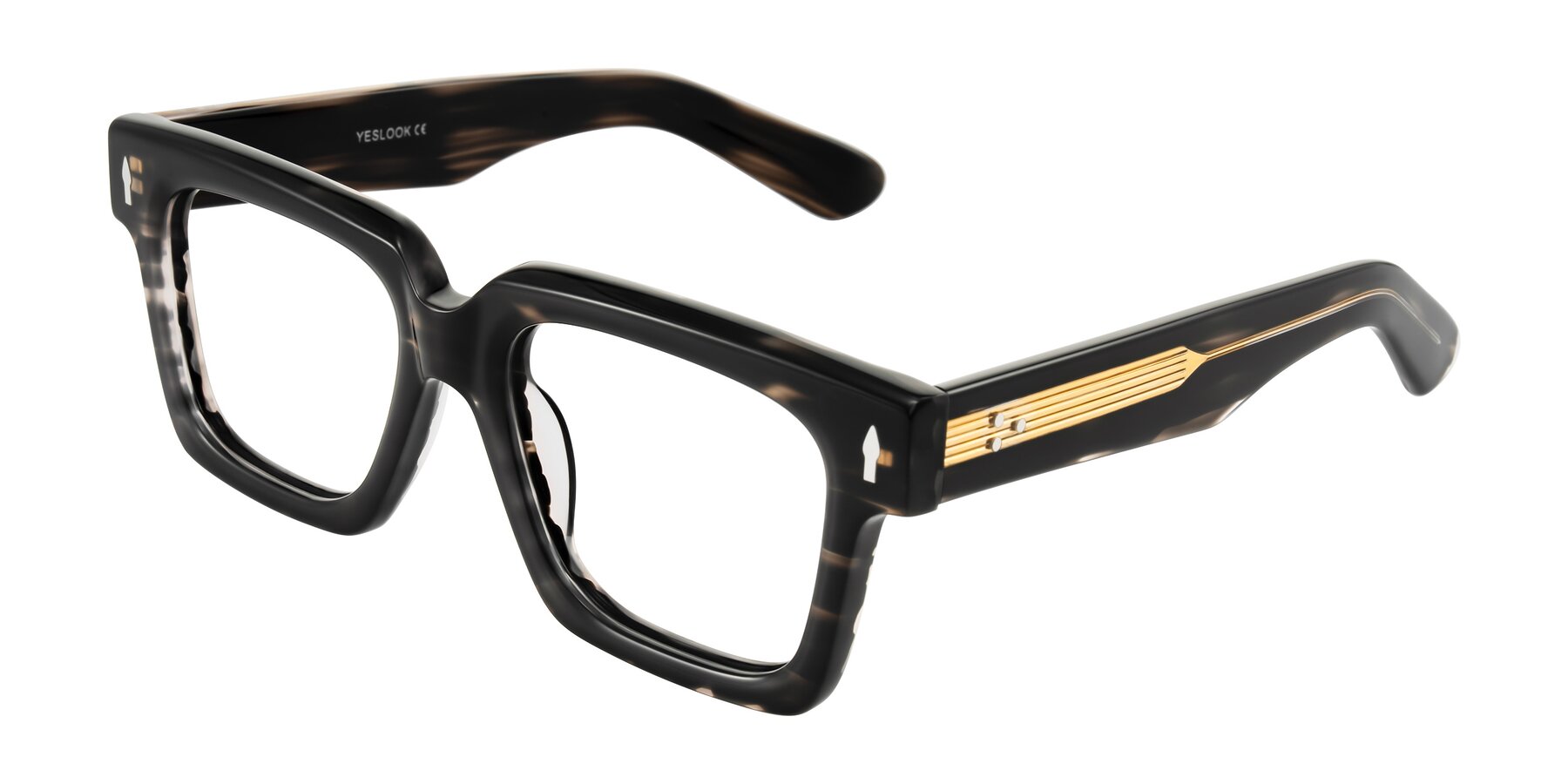 Angle of Phamn in Dark Gray Striped with Clear Eyeglass Lenses