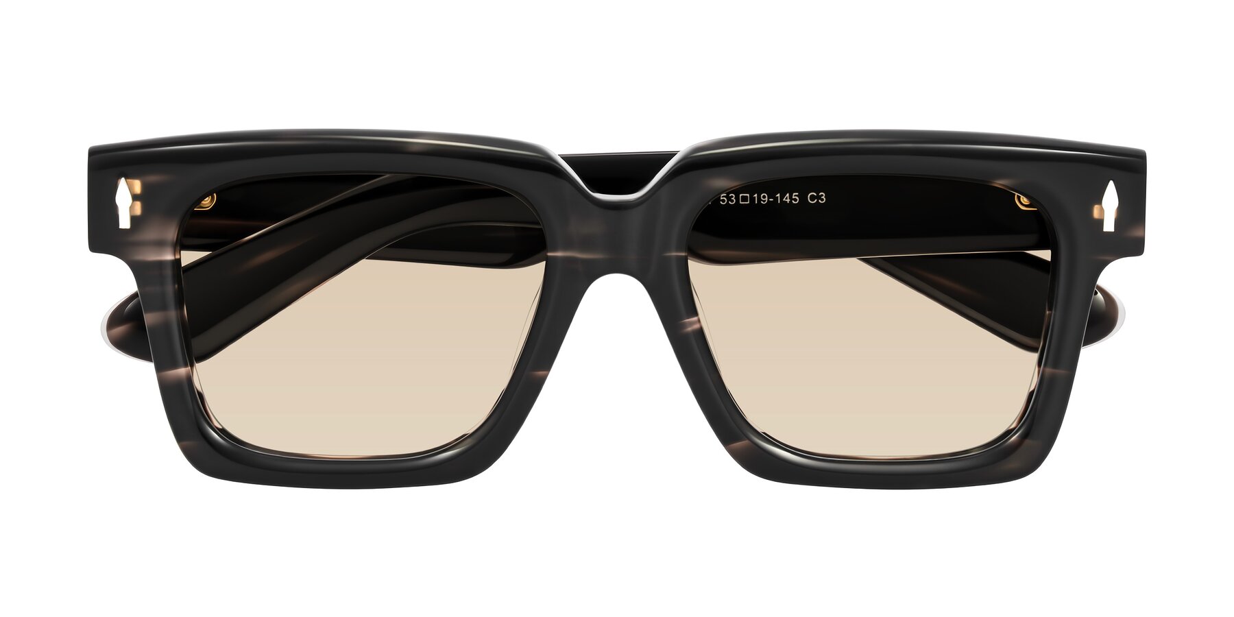 Folded Front of Phamn in Dark Gray Striped with Light Brown Tinted Lenses