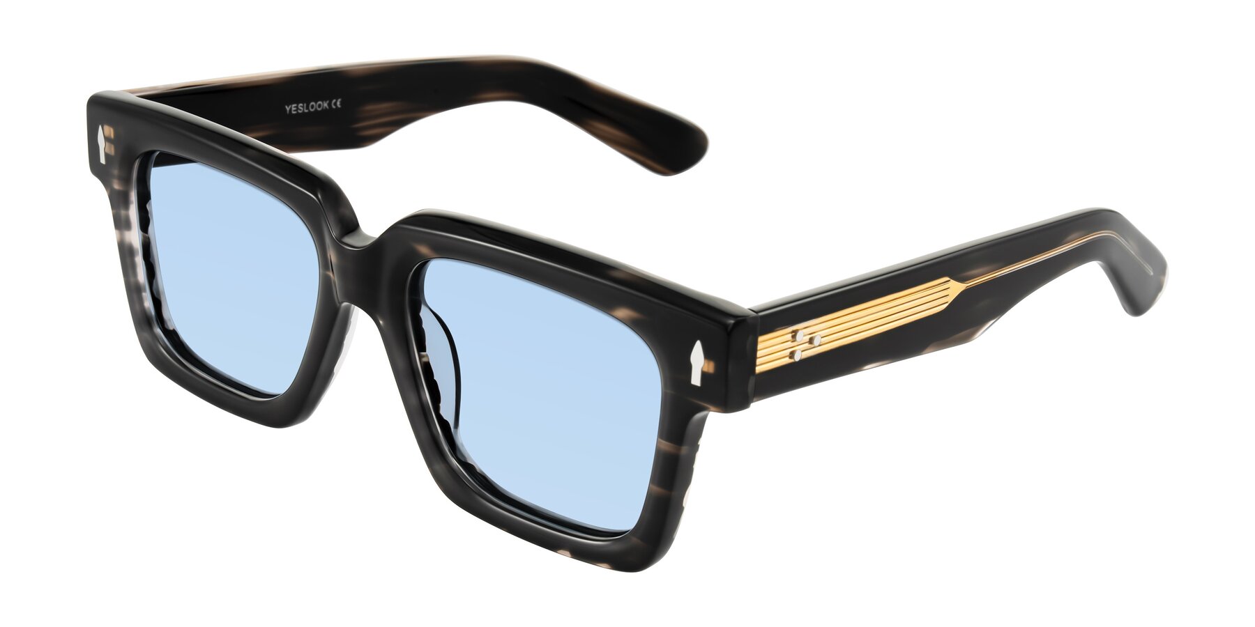 Angle of Phamn in Dark Gray Striped with Light Blue Tinted Lenses