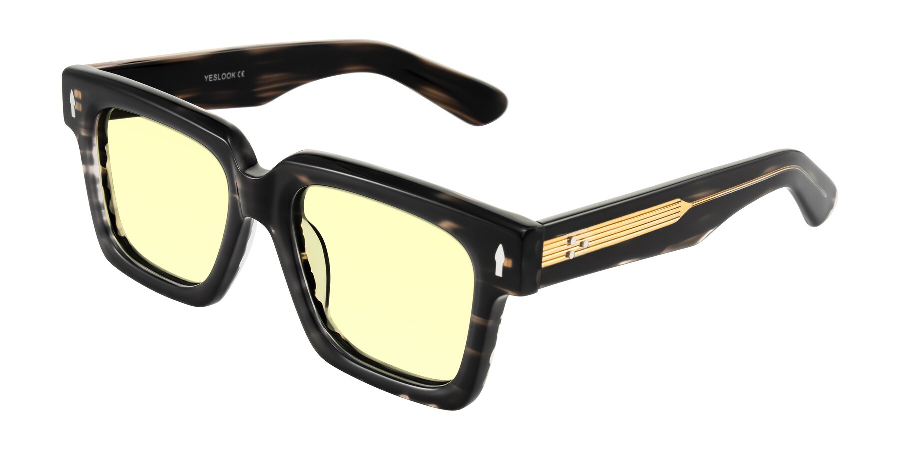Angle of Phamn in Dark Gray Striped with Light Yellow Tinted Lenses