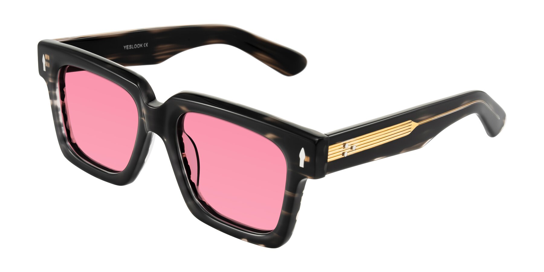 Angle of Phamn in Dark Gray Striped with Pink Tinted Lenses