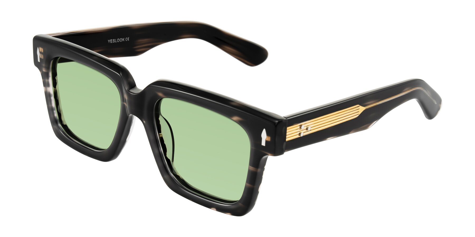 Angle of Phamn in Dark Gray Striped with Medium Green Tinted Lenses