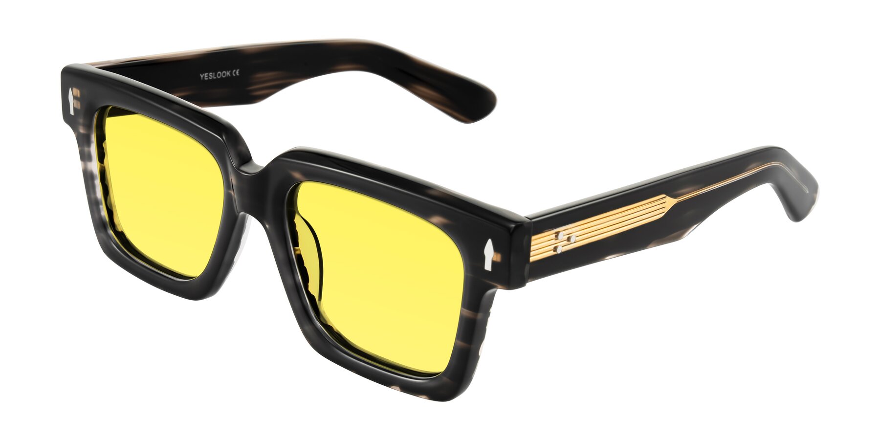 Angle of Phamn in Dark Gray Striped with Medium Yellow Tinted Lenses