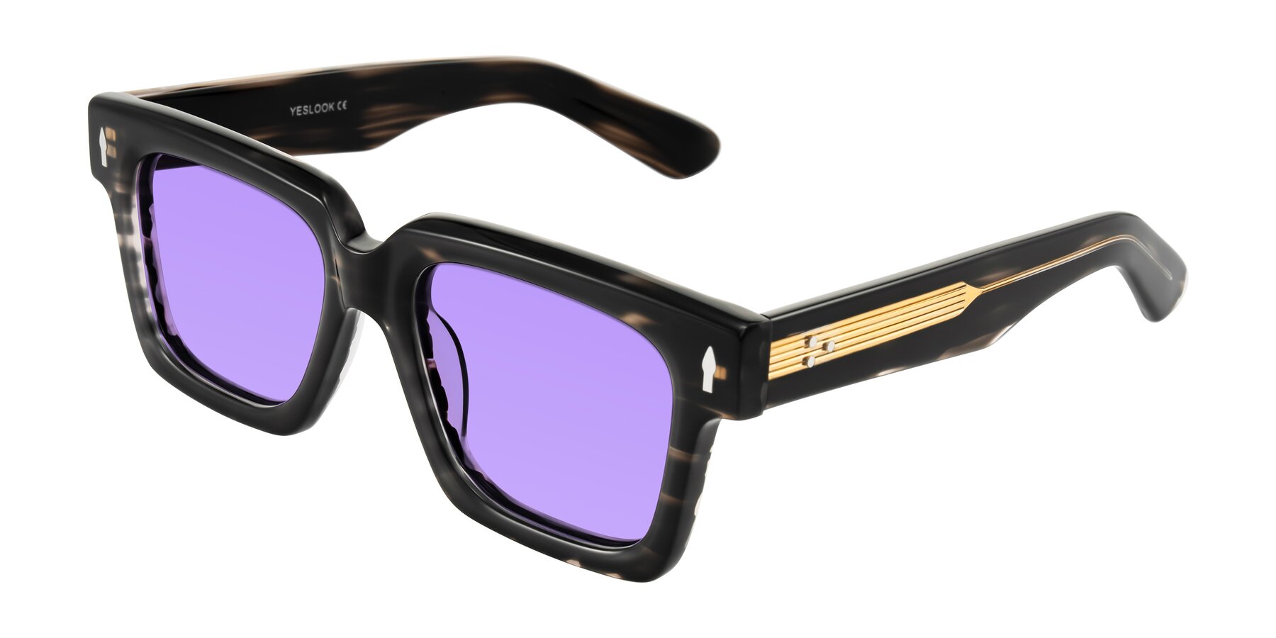 Angle of Phamn in Dark Gray Striped with Medium Purple Tinted Lenses