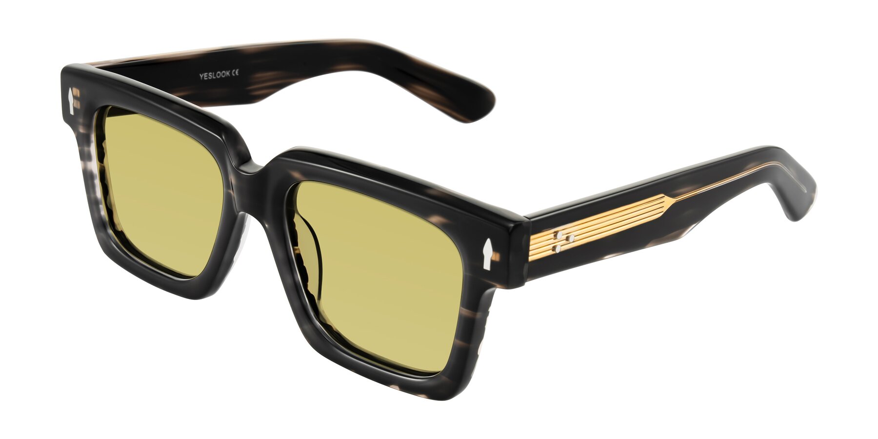 Angle of Phamn in Dark Gray Striped with Medium Champagne Tinted Lenses
