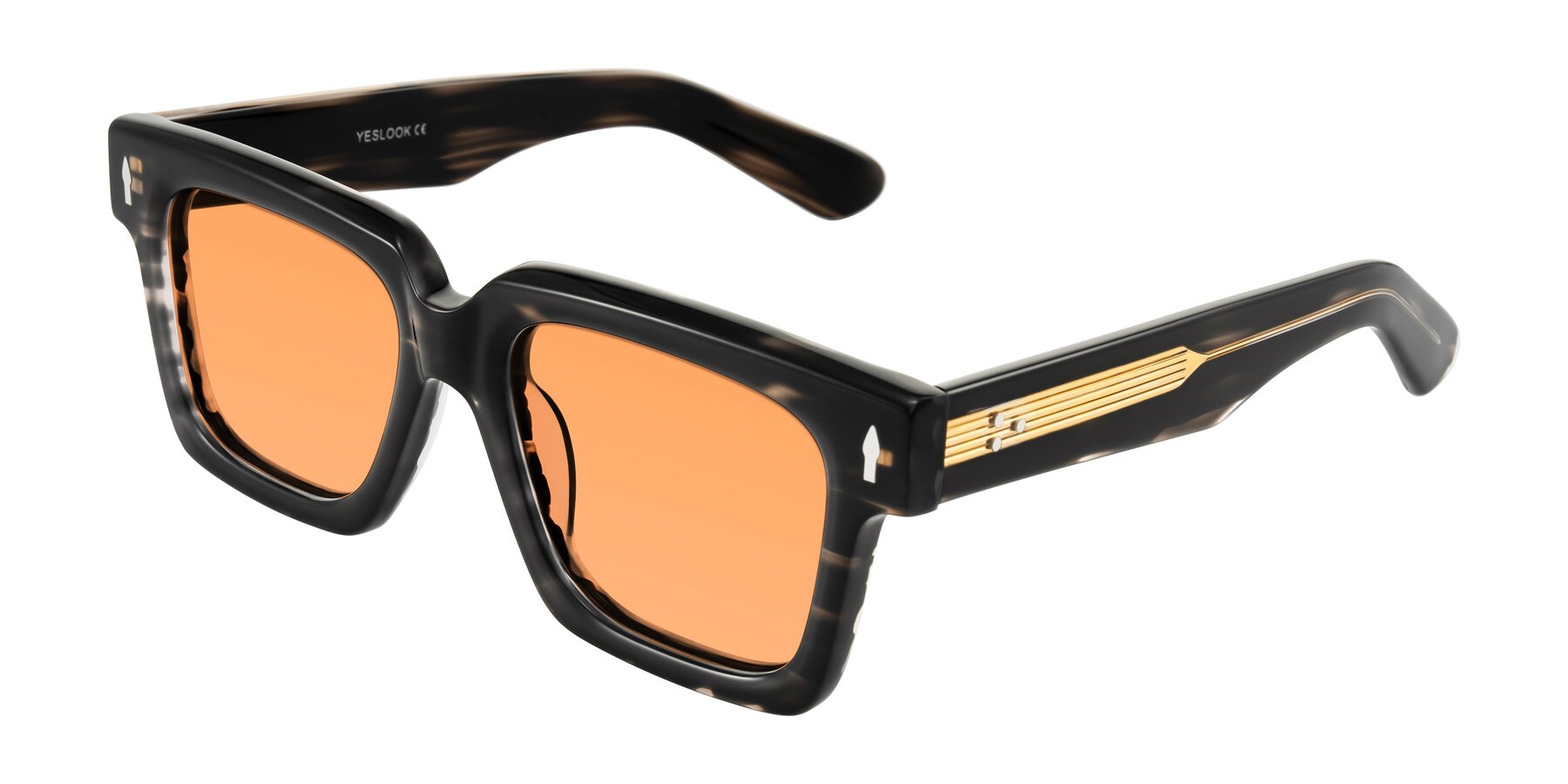 Angle of Phamn in Dark Gray Striped with Medium Orange Tinted Lenses