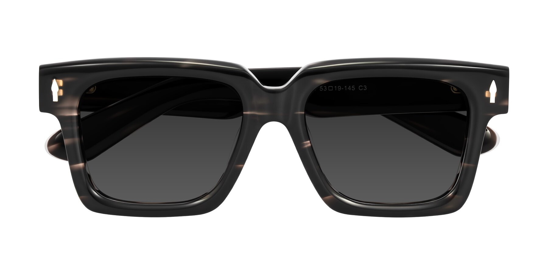 Folded Front of Phamn in Dark Gray Striped with Gray Tinted Lenses