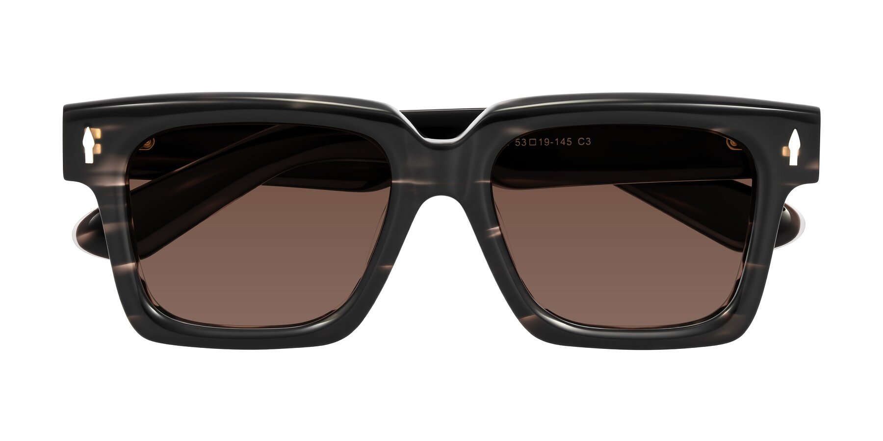 Folded Front of Phamn in Dark Gray Striped with Brown Tinted Lenses