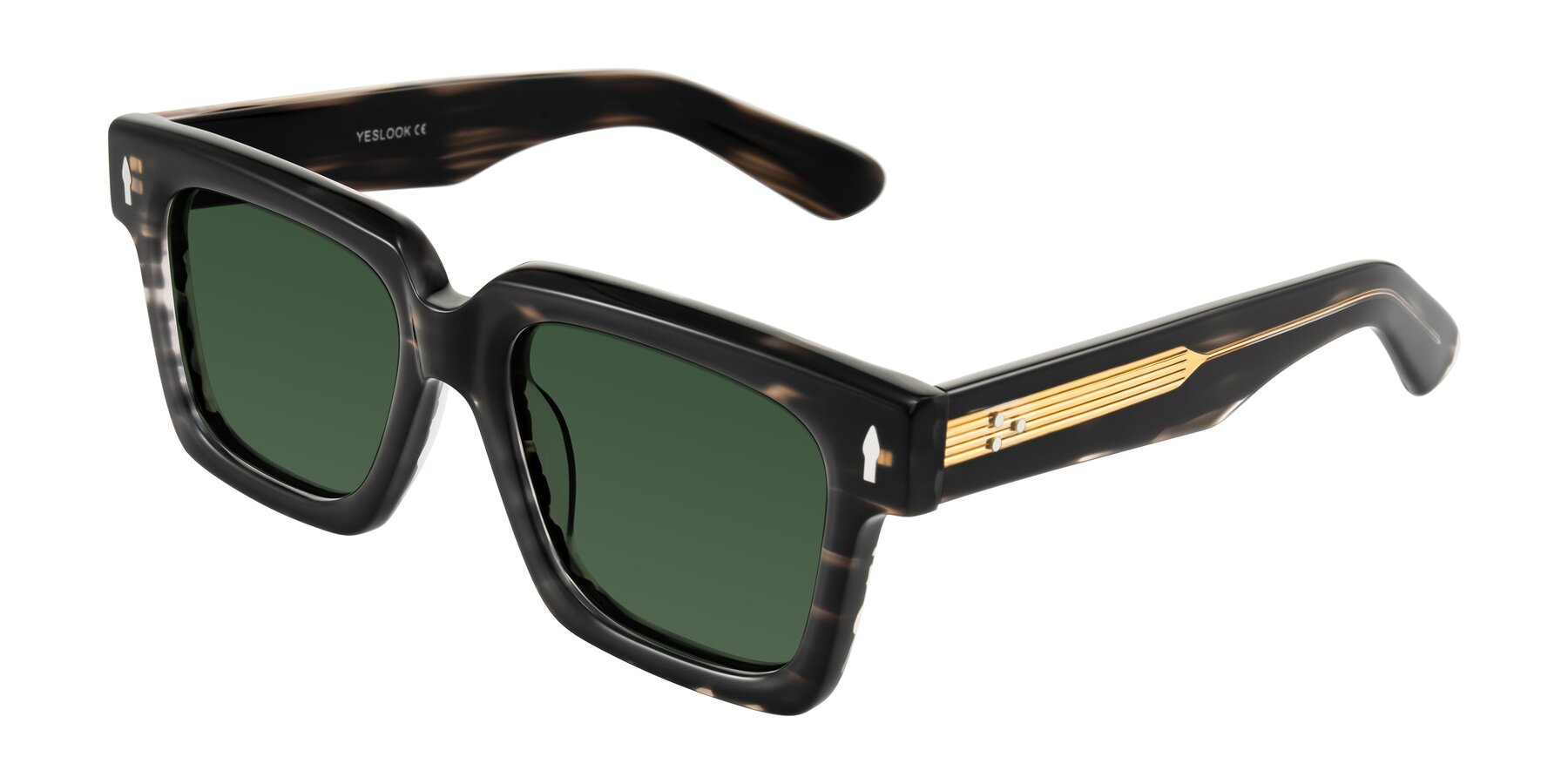 Angle of Phamn in Dark Gray Striped with Green Tinted Lenses