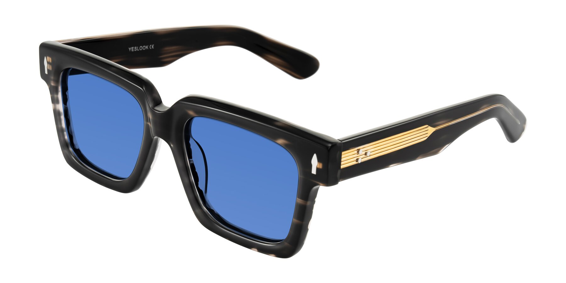 Angle of Phamn in Dark Gray Striped with Blue Tinted Lenses