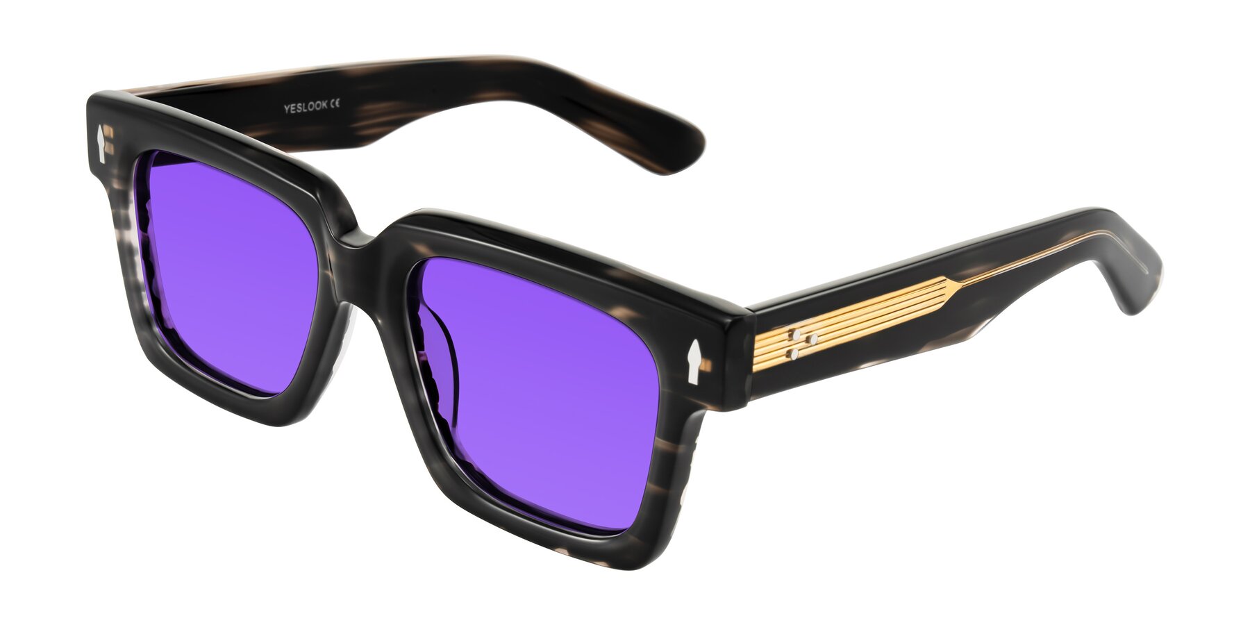 Angle of Phamn in Dark Gray Striped with Purple Tinted Lenses