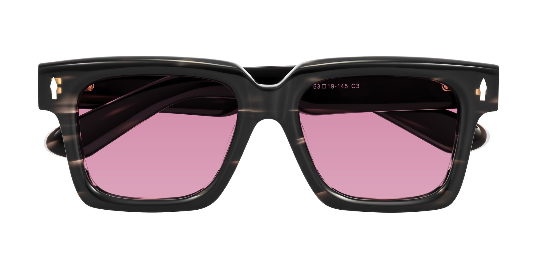 Folded Front of Phamn in Dark Gray Striped with Medium Wine Tinted Lenses