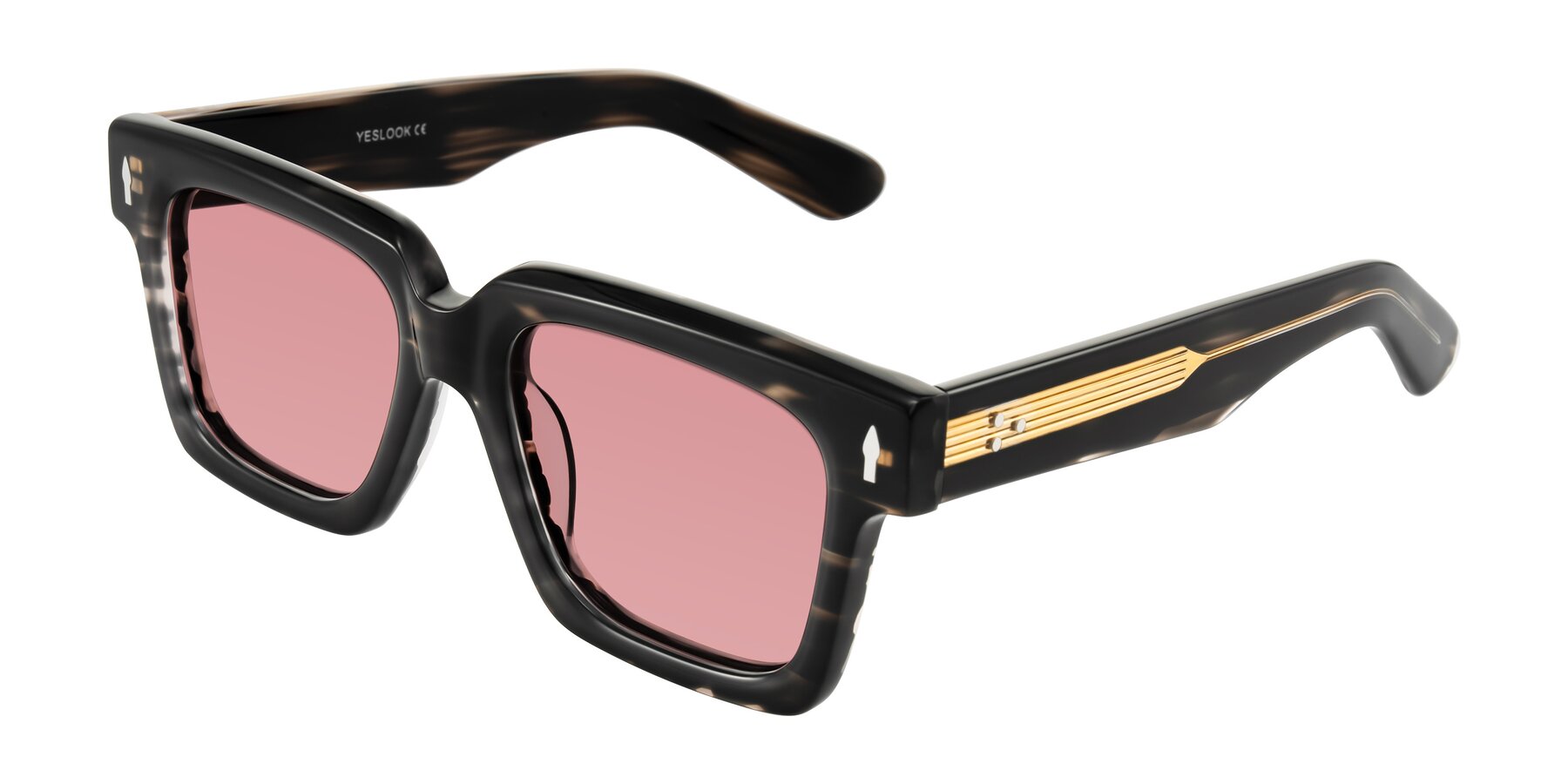 Angle of Phamn in Dark Gray Striped with Medium Garnet Tinted Lenses
