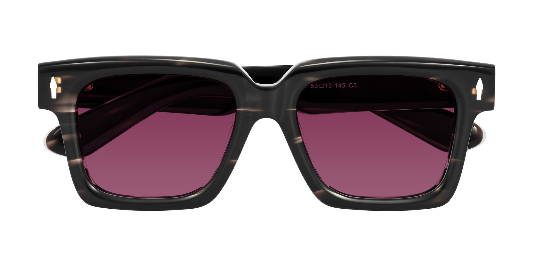 Folded Front of Phamn in Dark Gray Striped with Wine Tinted Lenses