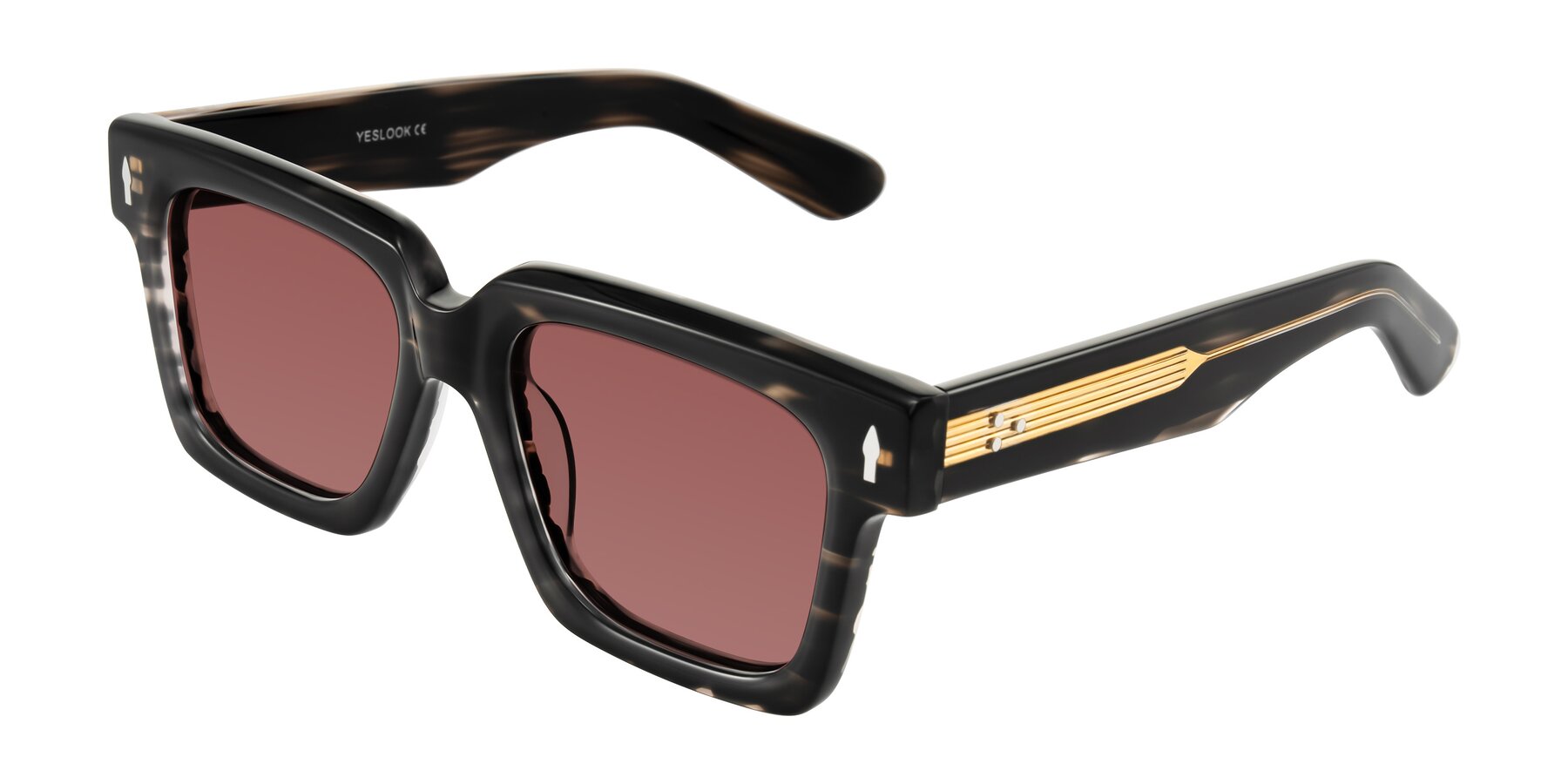 Angle of Phamn in Dark Gray Striped with Garnet Tinted Lenses