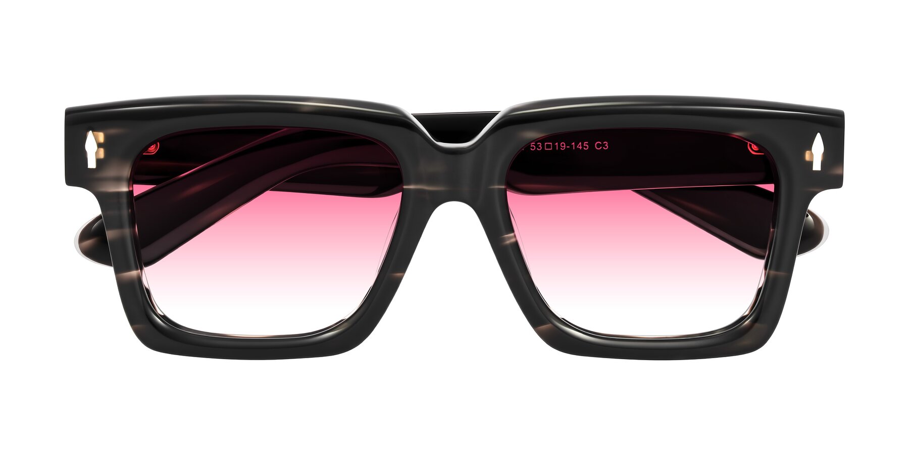 Folded Front of Phamn in Dark Gray Striped with Pink Gradient Lenses