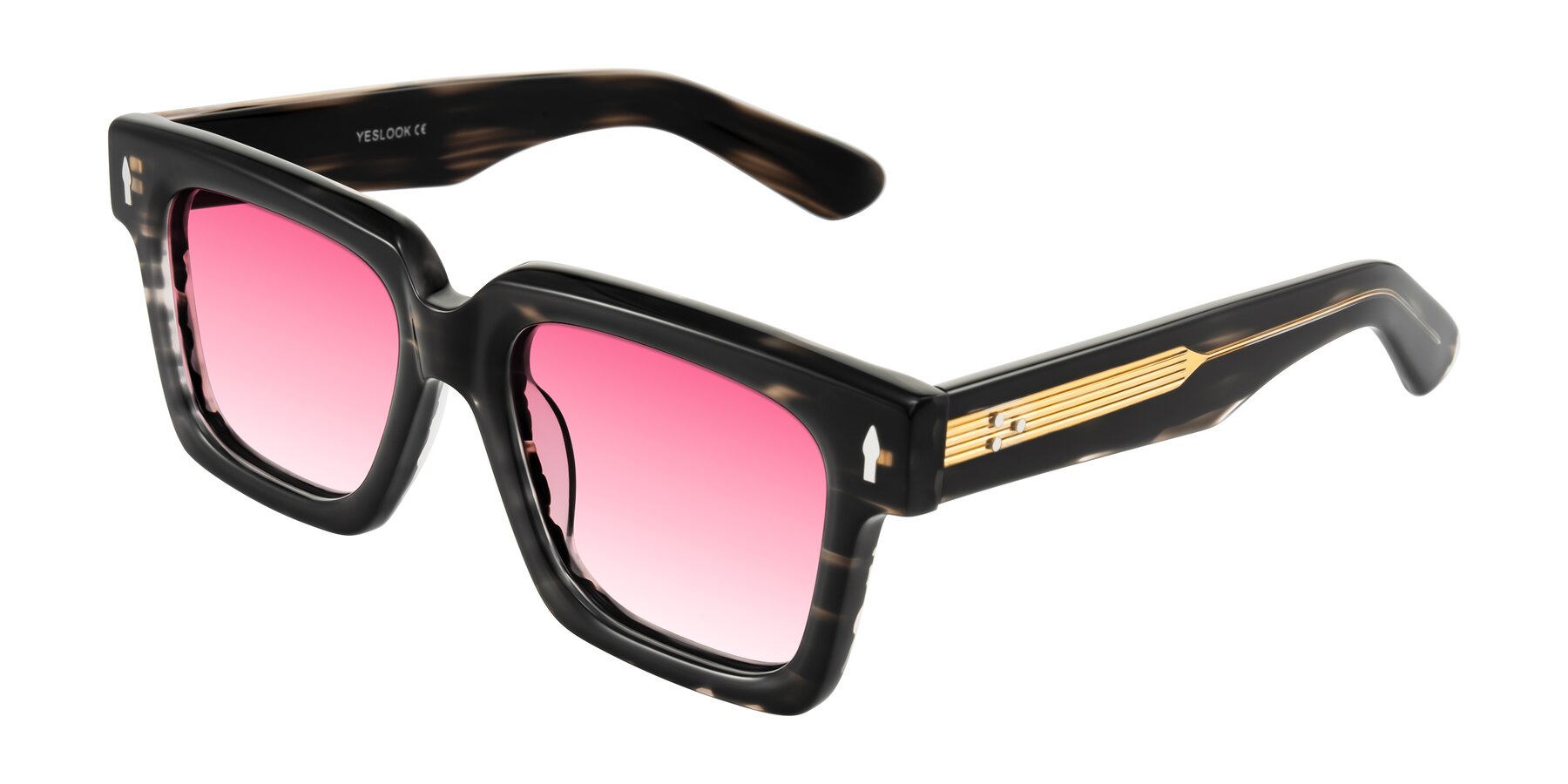 Angle of Phamn in Dark Gray Striped with Pink Gradient Lenses