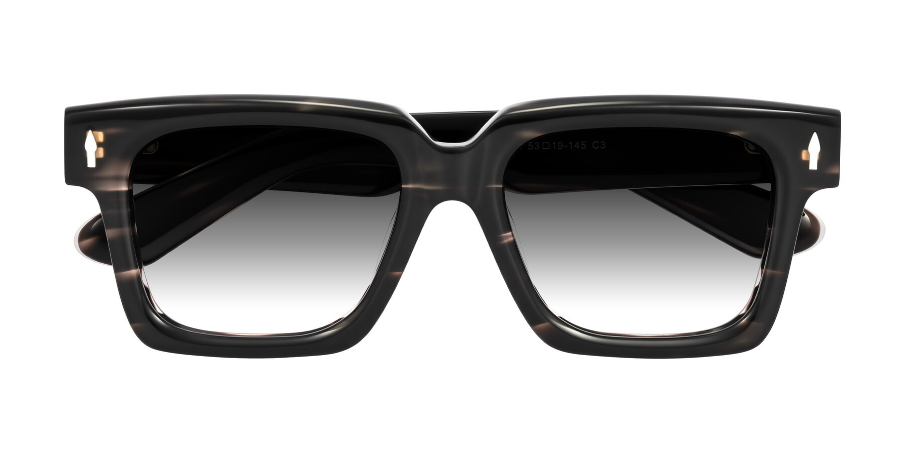 Folded Front of Phamn in Dark Gray Striped with Gray Gradient Lenses