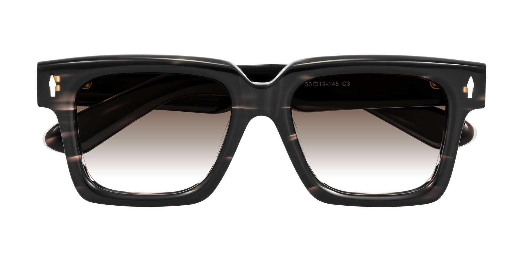 Folded Front of Phamn in Dark Gray Striped with Brown Gradient Lenses