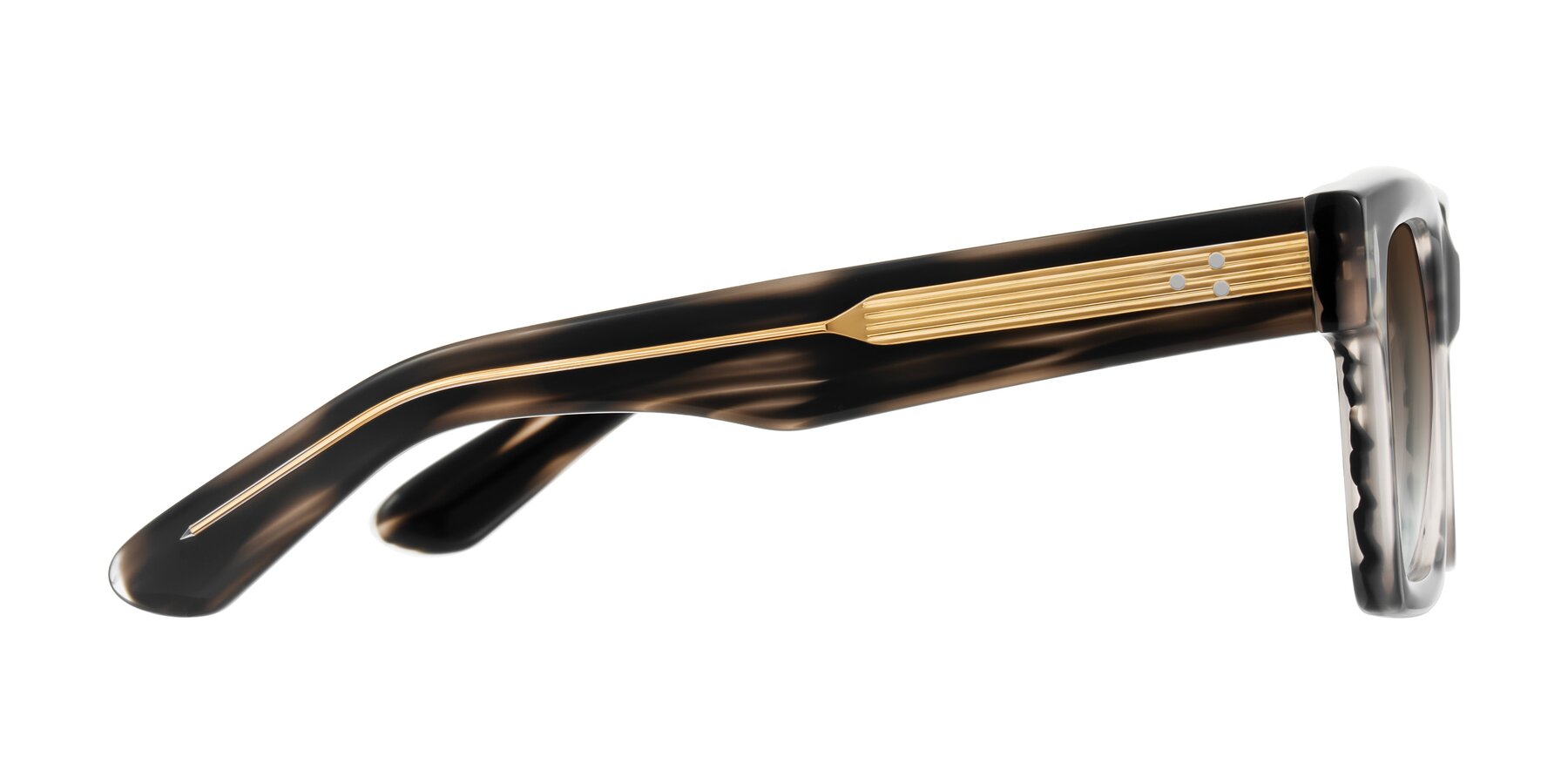Side of Phamn in Dark Gray Striped with Brown Gradient Lenses