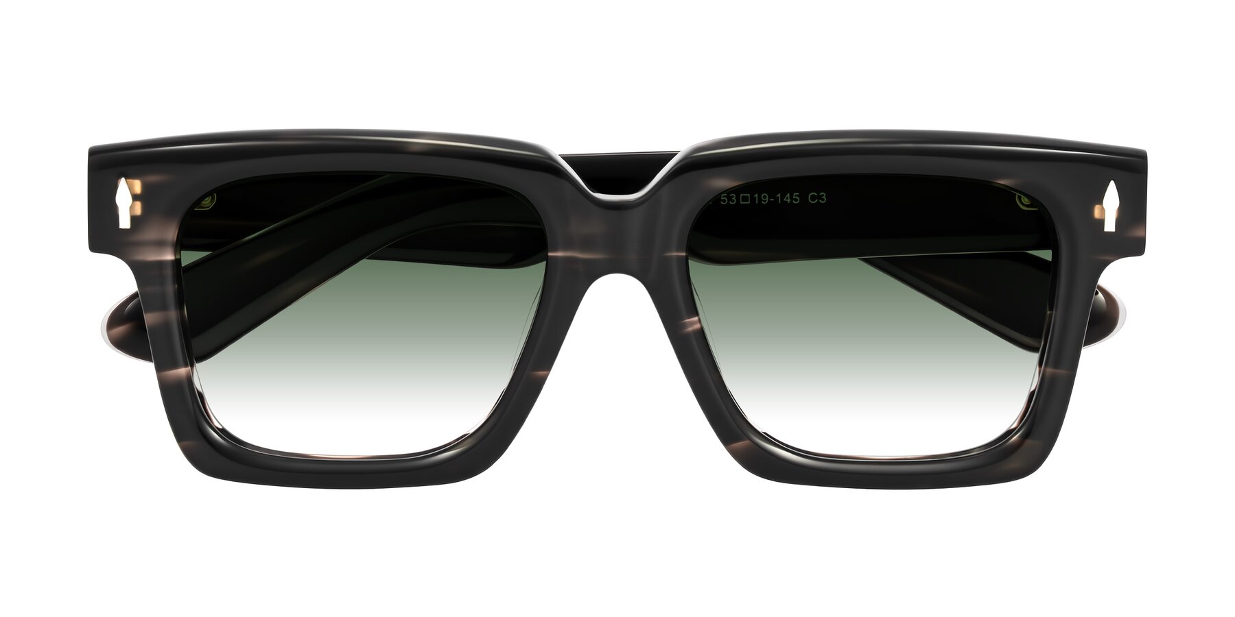 Folded Front of Phamn in Dark Gray Striped with Green Gradient Lenses