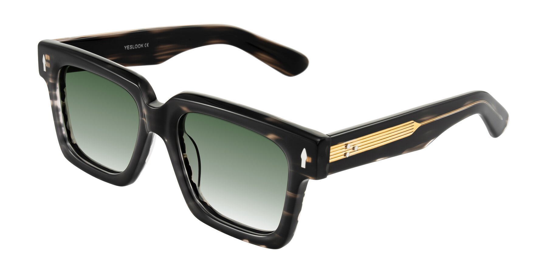 Angle of Phamn in Dark Gray Striped with Green Gradient Lenses