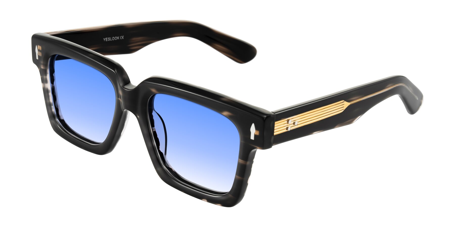 Angle of Phamn in Dark Gray Striped with Blue Gradient Lenses