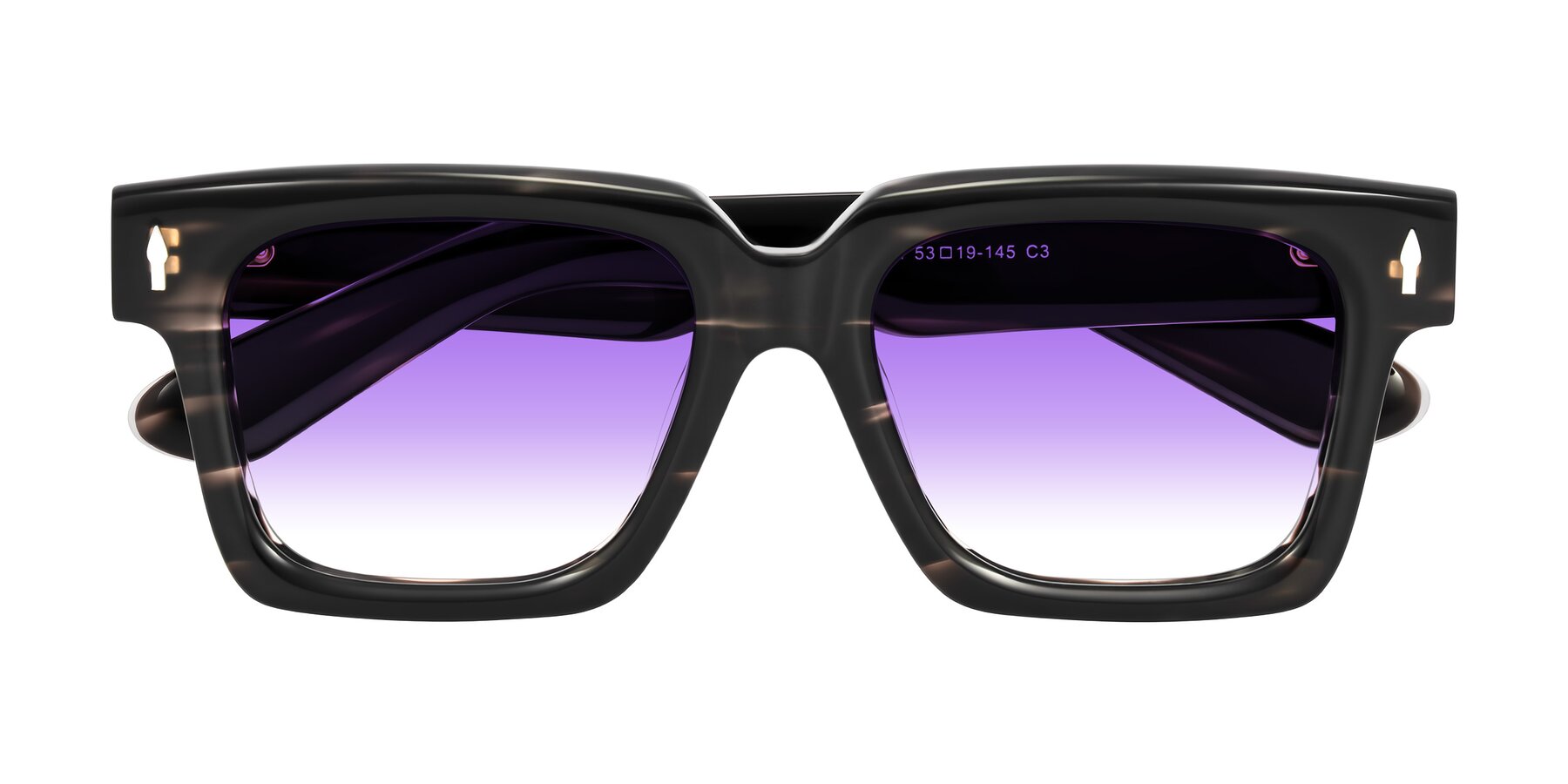 Folded Front of Phamn in Dark Gray Striped with Purple Gradient Lenses