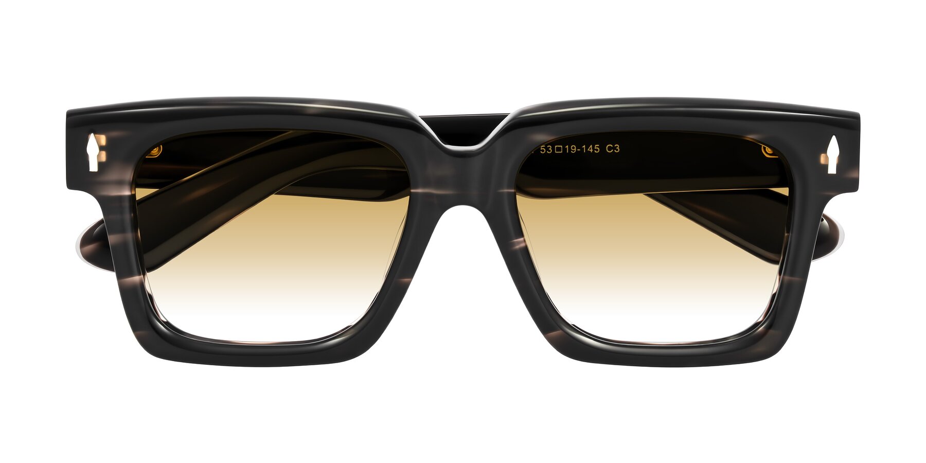Folded Front of Phamn in Dark Gray Striped with Champagne Gradient Lenses