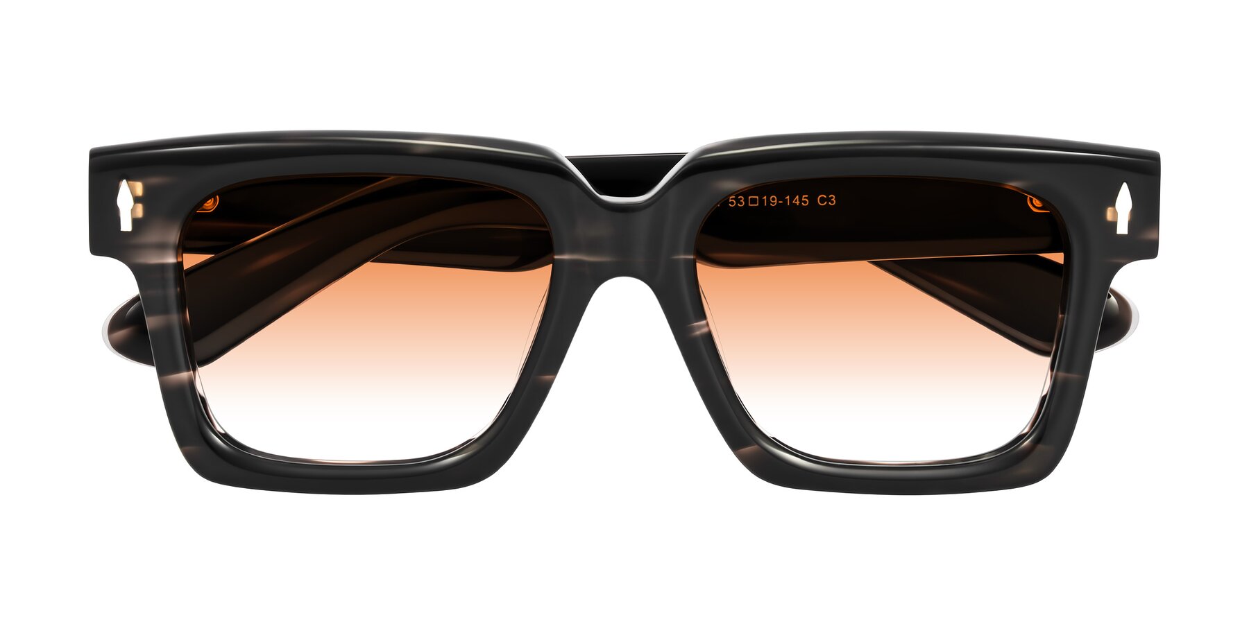 Folded Front of Phamn in Dark Gray Striped with Orange Gradient Lenses