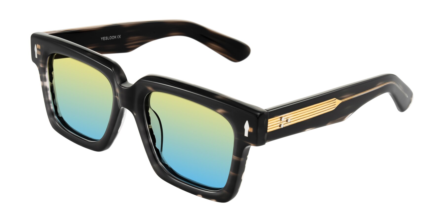 Angle of Phamn in Dark Gray Striped with Yellow / Blue Gradient Lenses