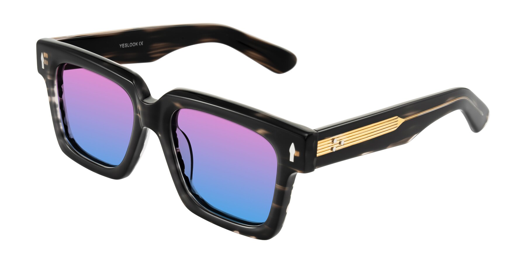 Angle of Phamn in Dark Gray Striped with Pink / Blue Gradient Lenses