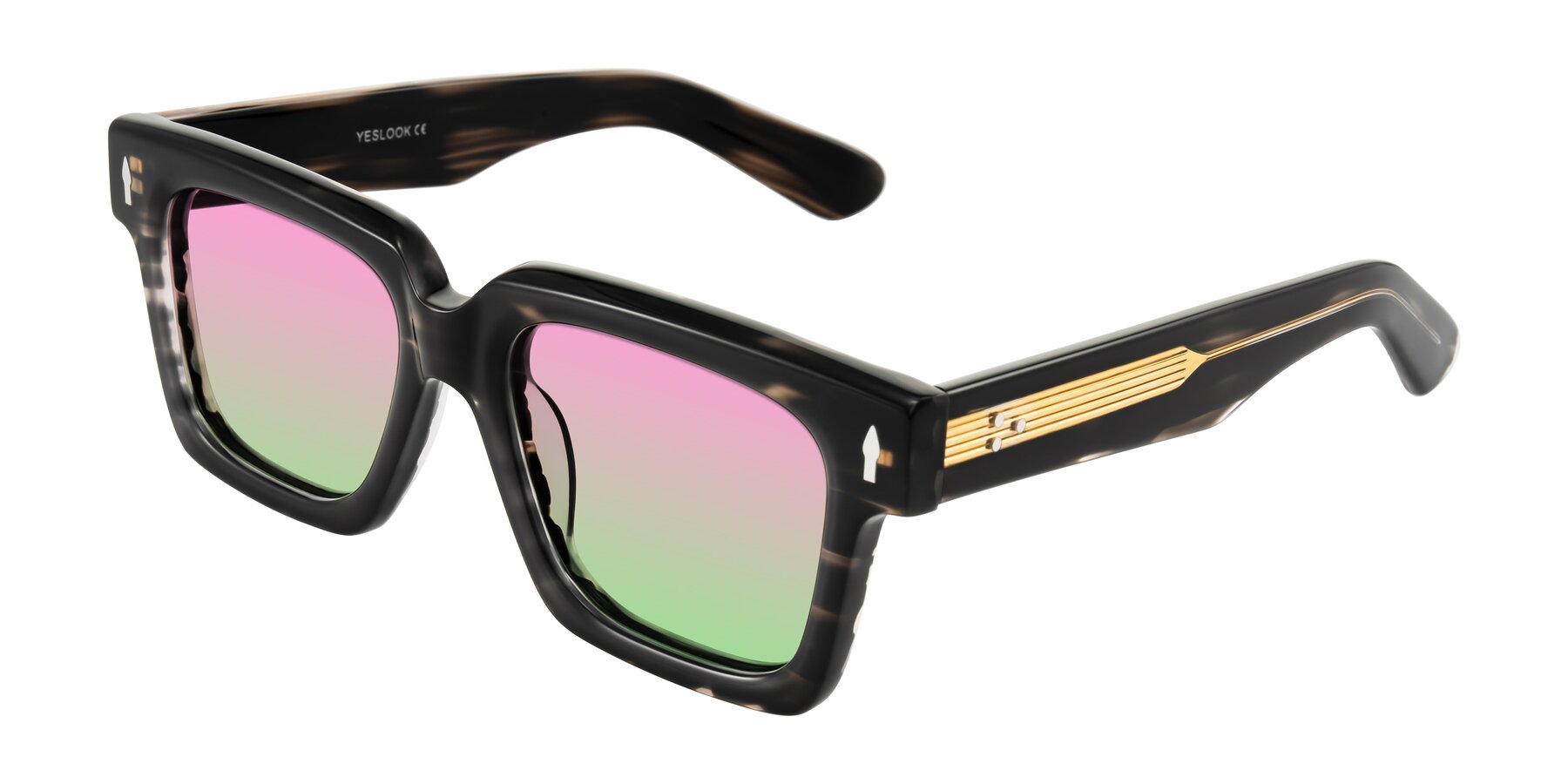 Angle of Phamn in Dark Gray Striped with Pink / Green Gradient Lenses
