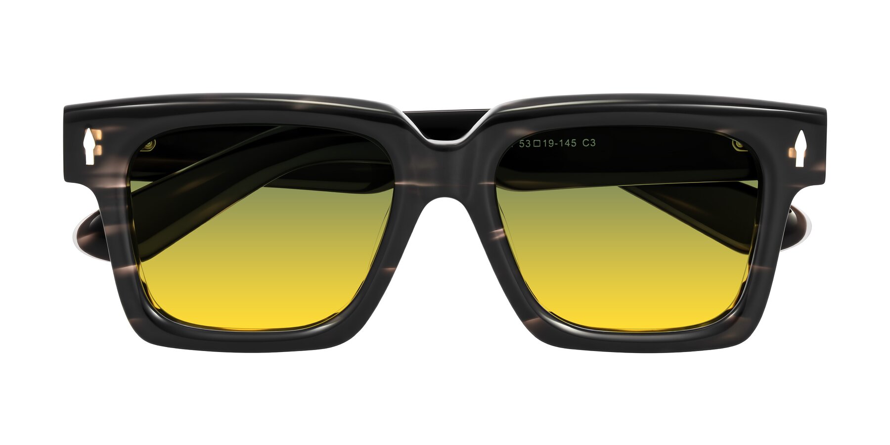 Folded Front of Phamn in Dark Gray Striped with Green / Yellow Gradient Lenses